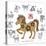 Chinese New Year Horse Color with Twelve Zodiacs Illustration-jpldesigns-Stretched Canvas
