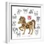 Chinese New Year Horse Color with Twelve Zodiacs Illustration-jpldesigns-Framed Premium Giclee Print