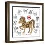 Chinese New Year Horse Color with Twelve Zodiacs Illustration-jpldesigns-Framed Art Print