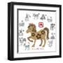 Chinese New Year Horse Color with Twelve Zodiacs Illustration-jpldesigns-Framed Art Print