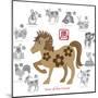 Chinese New Year Horse Color with Twelve Zodiacs Illustration-jpldesigns-Mounted Art Print