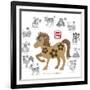 Chinese New Year Horse Color with Twelve Zodiacs Illustration-jpldesigns-Framed Art Print