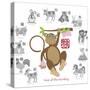 Chinese New Year Monkey Color with Twelve Zodiacs Illustration-jpldesigns-Stretched Canvas