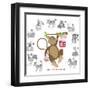 Chinese New Year Monkey Color with Twelve Zodiacs Illustration-jpldesigns-Framed Art Print