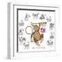 Chinese New Year Monkey Color with Twelve Zodiacs Illustration-jpldesigns-Framed Art Print