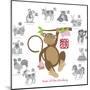 Chinese New Year Monkey Color with Twelve Zodiacs Illustration-jpldesigns-Mounted Art Print