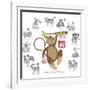 Chinese New Year Monkey Color with Twelve Zodiacs Illustration-jpldesigns-Framed Art Print