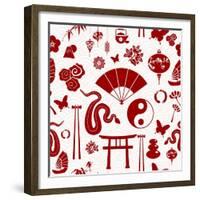 Chinese New Year of the Snake Pattern-cienpies-Framed Premium Giclee Print