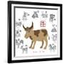 Chinese New Year Ox Color with Twelve Zodiacs Illustration-jpldesigns-Framed Art Print