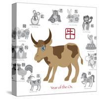 Chinese New Year Ox Color with Twelve Zodiacs Illustration-jpldesigns-Stretched Canvas