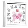 Chinese New Year Pig Color with Twelve Zodiacs Illustration-jpldesigns-Framed Premium Giclee Print