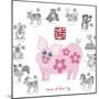 Chinese New Year Pig Color with Twelve Zodiacs Illustration-jpldesigns-Mounted Premium Giclee Print