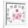 Chinese New Year Pig Color with Twelve Zodiacs Illustration-jpldesigns-Framed Art Print