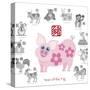 Chinese New Year Pig Color with Twelve Zodiacs Illustration-jpldesigns-Stretched Canvas