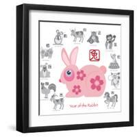Chinese New Year Rabbit Color with Twelve Zodiacs Illustration-jpldesigns-Framed Art Print