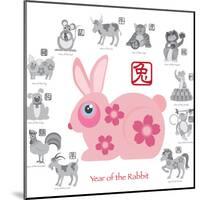 Chinese New Year Rabbit Color with Twelve Zodiacs Illustration-jpldesigns-Mounted Art Print