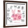 Chinese New Year Rabbit Color with Twelve Zodiacs Illustration-jpldesigns-Framed Art Print