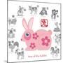 Chinese New Year Rabbit Color with Twelve Zodiacs Illustration-jpldesigns-Mounted Art Print