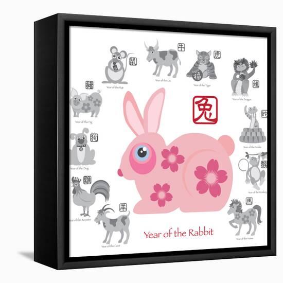 Chinese New Year Rabbit Color with Twelve Zodiacs Illustration-jpldesigns-Framed Stretched Canvas