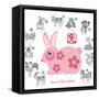 Chinese New Year Rabbit Color with Twelve Zodiacs Illustration-jpldesigns-Framed Stretched Canvas