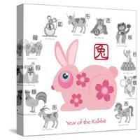 Chinese New Year Rabbit Color with Twelve Zodiacs Illustration-jpldesigns-Stretched Canvas