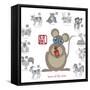 Chinese New Year Rat Color with Twelve Zodiacs Illustration-jpldesigns-Framed Stretched Canvas