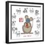 Chinese New Year Rat Color with Twelve Zodiacs Illustration-jpldesigns-Framed Premium Giclee Print