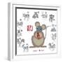 Chinese New Year Rat Color with Twelve Zodiacs Illustration-jpldesigns-Framed Premium Giclee Print