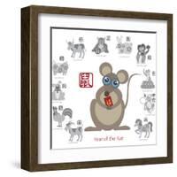 Chinese New Year Rat Color with Twelve Zodiacs Illustration-jpldesigns-Framed Art Print