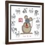 Chinese New Year Rat Color with Twelve Zodiacs Illustration-jpldesigns-Framed Art Print