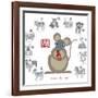 Chinese New Year Rat Color with Twelve Zodiacs Illustration-jpldesigns-Framed Art Print