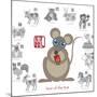 Chinese New Year Rat Color with Twelve Zodiacs Illustration-jpldesigns-Mounted Art Print
