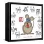 Chinese New Year Rat Color with Twelve Zodiacs Illustration-jpldesigns-Framed Stretched Canvas