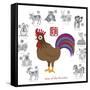 Chinese New Year Rooster Color with Twelve Zodiacs Illustration-jpldesigns-Framed Stretched Canvas