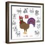 Chinese New Year Rooster Color with Twelve Zodiacs Illustration-jpldesigns-Framed Premium Giclee Print