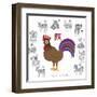 Chinese New Year Rooster Color with Twelve Zodiacs Illustration-jpldesigns-Framed Art Print
