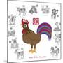 Chinese New Year Rooster Color with Twelve Zodiacs Illustration-jpldesigns-Mounted Art Print