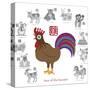 Chinese New Year Rooster Color with Twelve Zodiacs Illustration-jpldesigns-Stretched Canvas
