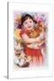 Chinese New Year's Poster with Girl Holding Chicken-null-Stretched Canvas