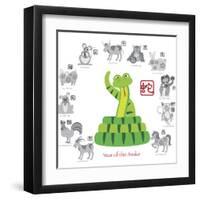 Chinese New Year Snake Color with Twelve Zodiacs Illustration-jpldesigns-Framed Art Print