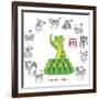 Chinese New Year Snake Color with Twelve Zodiacs Illustration-jpldesigns-Framed Art Print