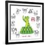 Chinese New Year Snake Color with Twelve Zodiacs Illustration-jpldesigns-Framed Art Print