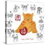 Chinese New Year Tiger Color with Twelve Zodiacs Illustration-jpldesigns-Stretched Canvas