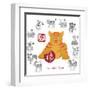 Chinese New Year Tiger Color with Twelve Zodiacs Illustration-jpldesigns-Framed Art Print