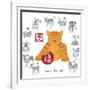 Chinese New Year Tiger Color with Twelve Zodiacs Illustration-jpldesigns-Framed Art Print