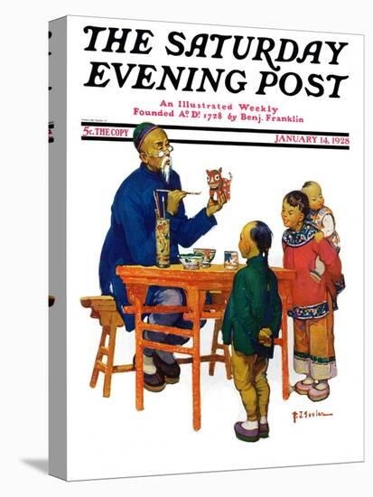"Chinese Painting China," Saturday Evening Post Cover, January 14, 1928-Henry Soulen-Stretched Canvas