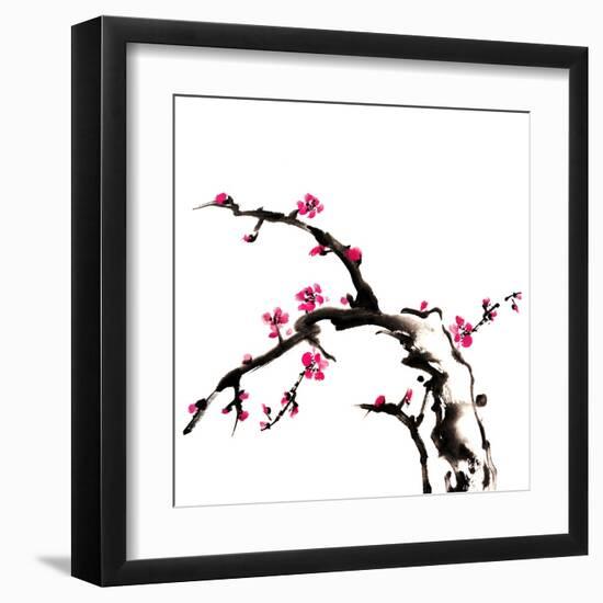 Chinese Painting Of Flowers, Plum Blossom, On White Background-elwynn-Framed Art Print