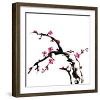 Chinese Painting Of Flowers, Plum Blossom, On White Background-elwynn-Framed Art Print