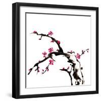 Chinese Painting Of Flowers, Plum Blossom, On White Background-elwynn-Framed Art Print