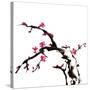 Chinese Painting Of Flowers, Plum Blossom, On White Background-elwynn-Stretched Canvas